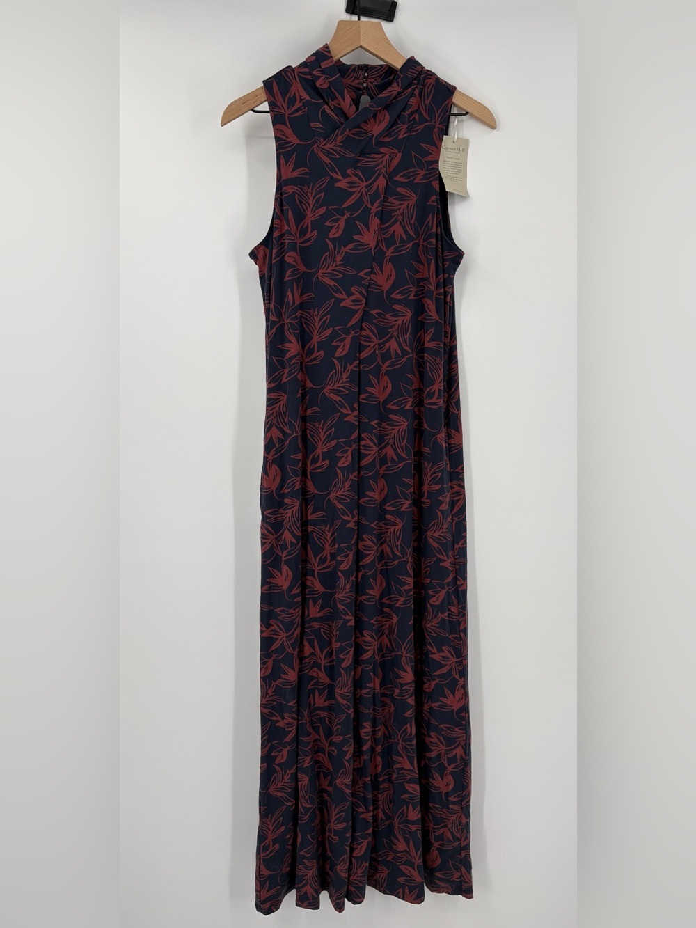 NWT Garnet Hill TENCEL Lyocell Floral Mock Neck Maxi Dress M Pockets - Picture 5 of 16